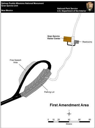 Map showing first amendment area on parking loop at Gran Quivira Visitor Center.