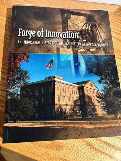 Picture of book cover with main arsenal on bottom and Blanchard Lathe on top.  Title is 