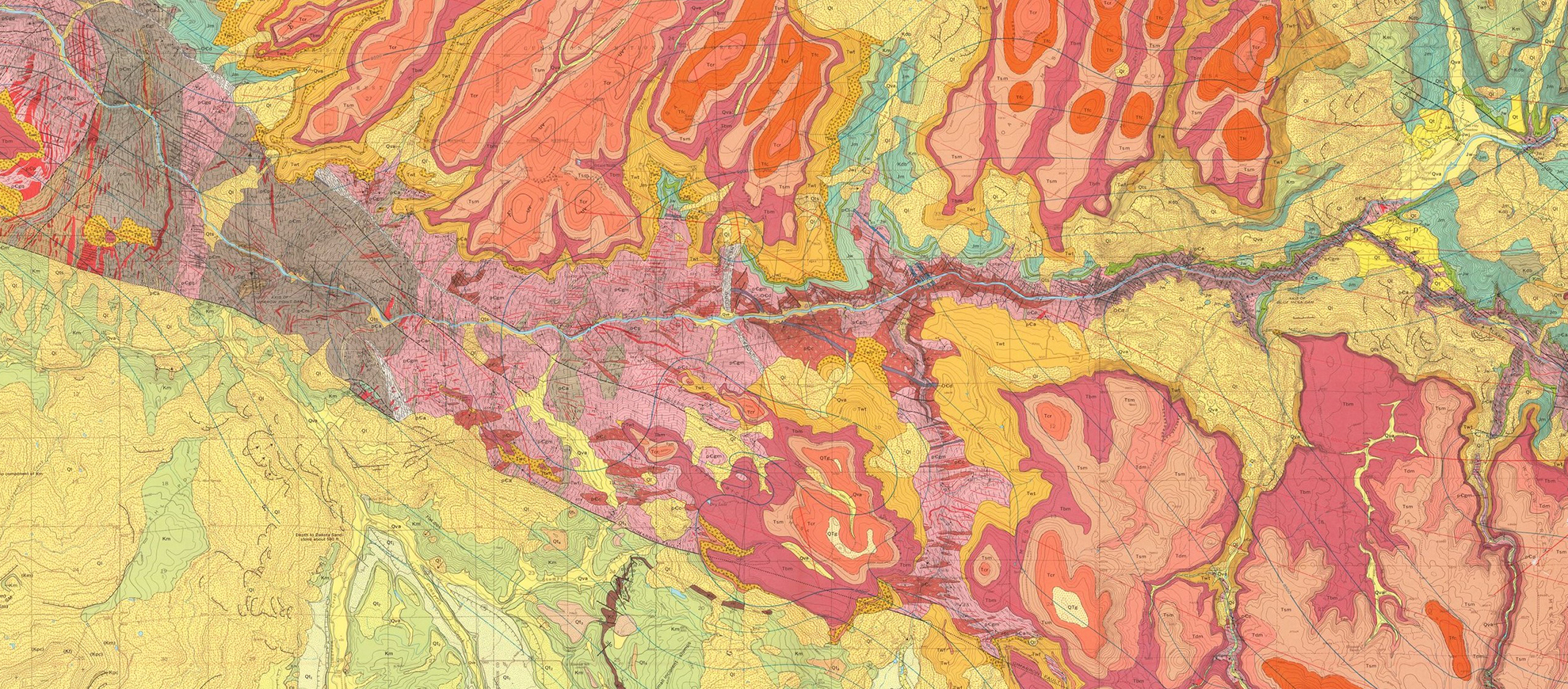 Map showing colorful geologic layers of Curecanti