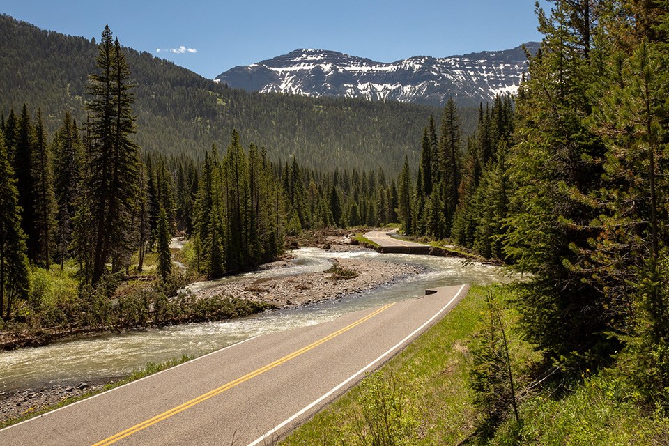 Paved road with missing section