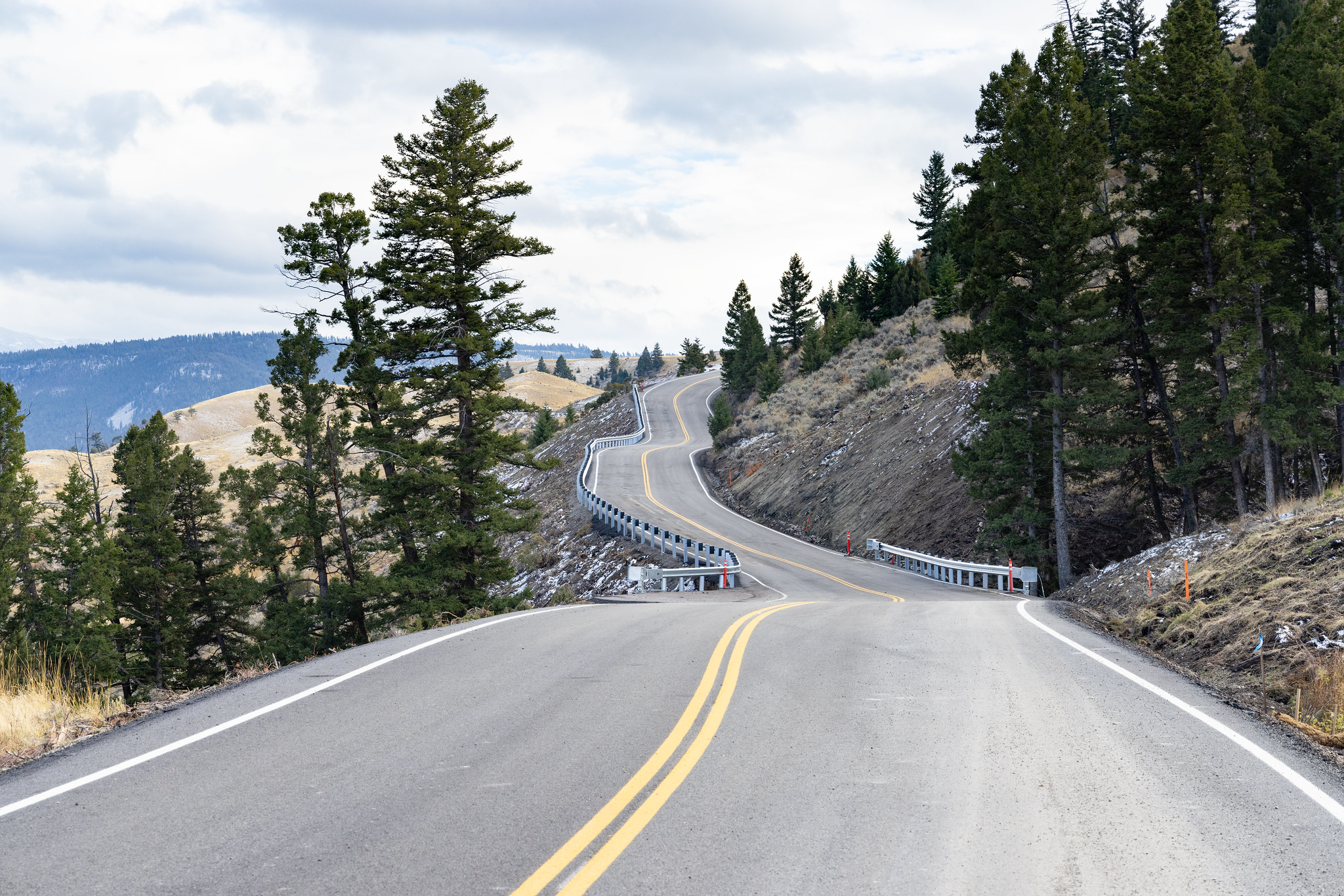 A one-lane dirt road that winds through a grassy and treed area.