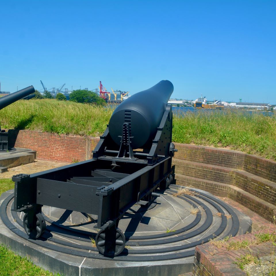 Civil War Era Rodman Canons, who’s range reach four miles out, appear alarmingly close to WWI hospital buildings.