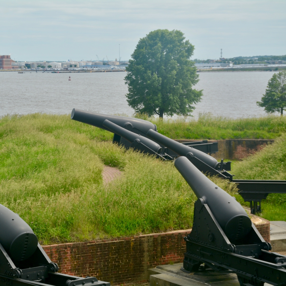 Bricklayers in the 1900’s work under the Rodman Canons as they place a crucial pathway around sections of the Fort, which would become guiding walkways.