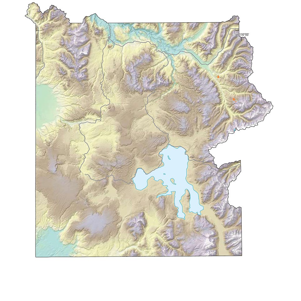 map of yellowstone area showing mountains, valleys, and lakes