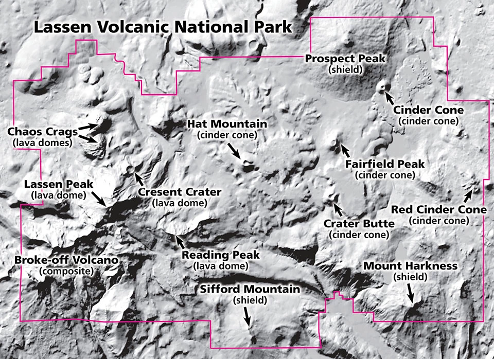 map image of lassen topography in shaded relief