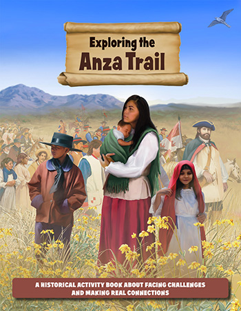 A woman with long black hair wearing Spanish colonial clothes carries a baby on her chest A woman with long black hair wearing Spanish colonial clothes carries a baby on her chest