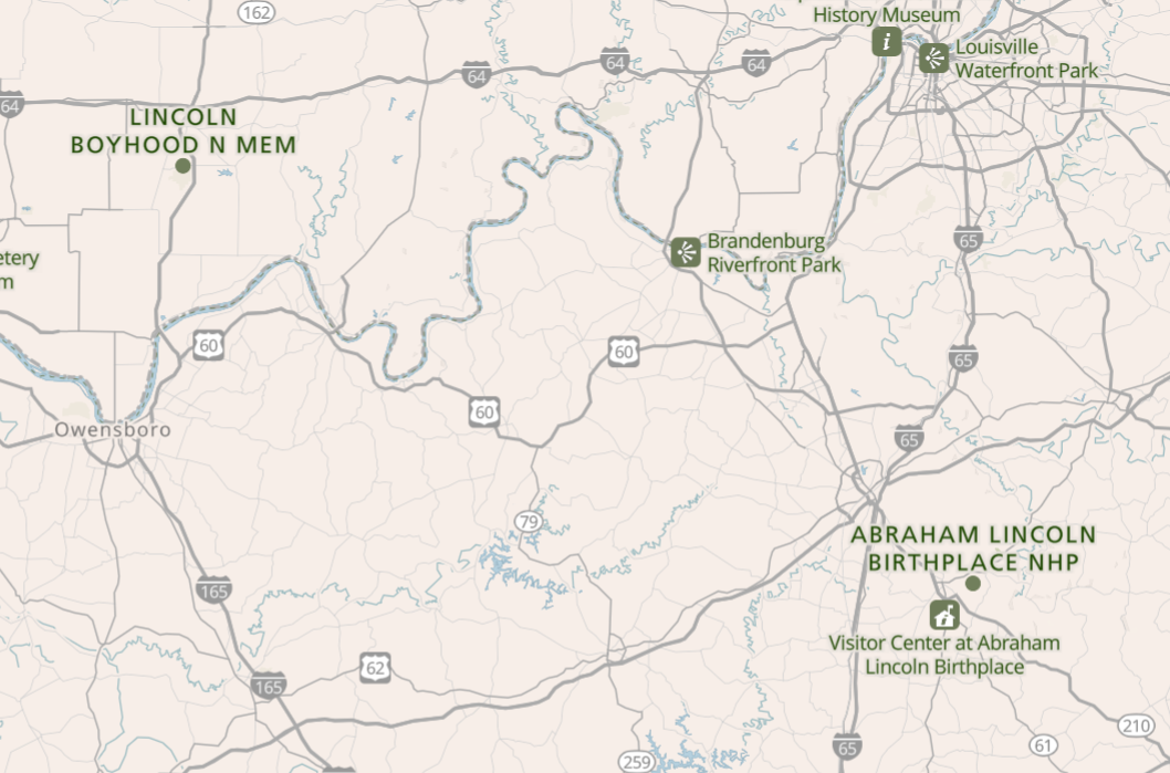 map showing Abraham Lincoln Birthplace NHP