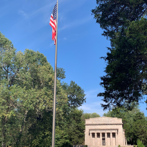 memorial building and flag