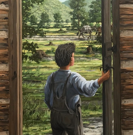 drawing of lincoln standing in door