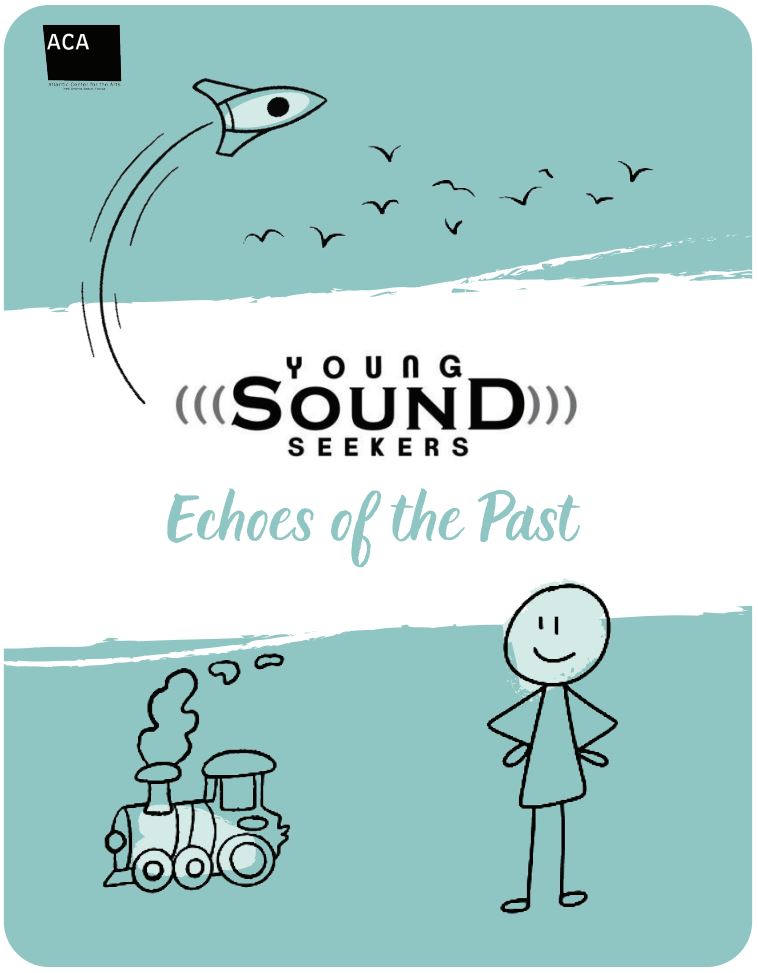 Cartoon of a person listening to a shuttle, seagulls, and a locomotive