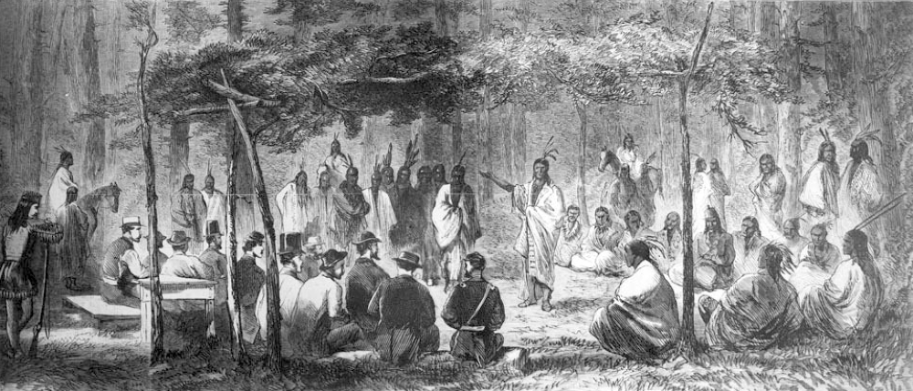 Pencil sketch of officials, Kiowa and Comanche nations at Medicine Lodge Treaty council Pencil sketch of officials, Kiowa and Comanche nations at Medicine Lodge Treaty council