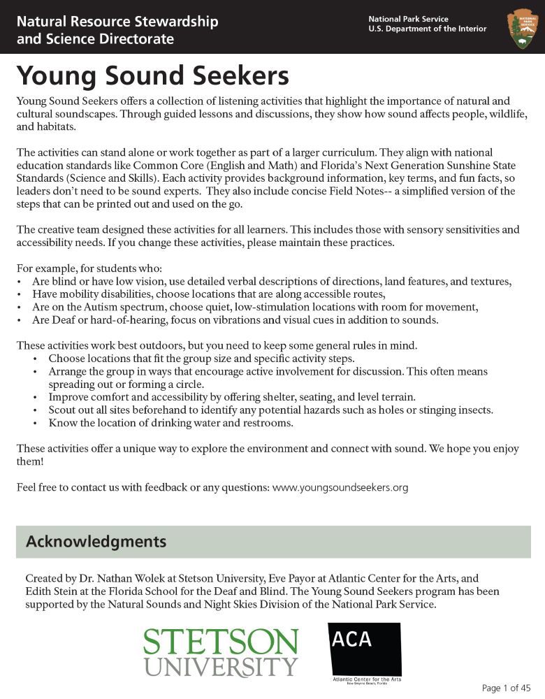 Cover page, Young Sound Seekers activites Cover page, Young Sound Seekers activites