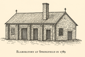 Drawing of one story brick building.  