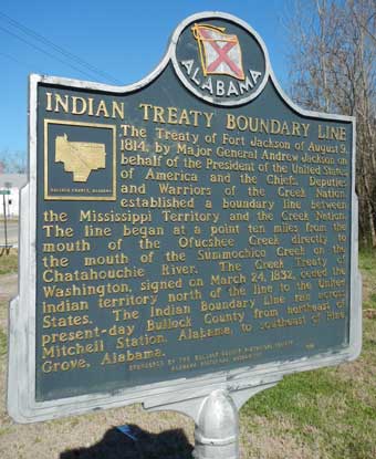 Road sign marking boundary line of Creek Nation