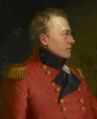 Portrait of Isaac Brock wearing red coat with gold epaulets 