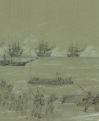 Alfred Waud sketch of Union troops land at Cape Hatteras, 1861