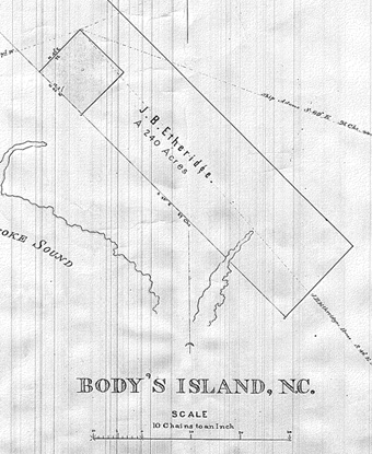Portion of 1860s map showing Etheridge land holdings
