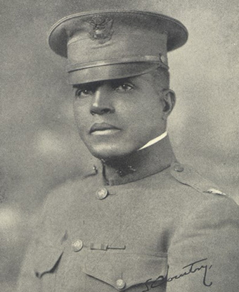 Portrait of Charles Young in Army uniform and officers hat. Portrait of Charles Young in Army uniform and officers hat.