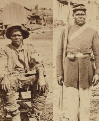 Before and after photo of man as a slave and as a soldier