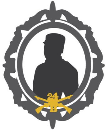 Image of graphic outline of soldier with insignia for 24th Infantry Company B