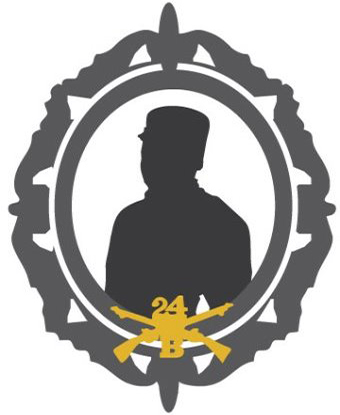 Image with graphic outline of soldier and insigia for 24th Infantry, Company B