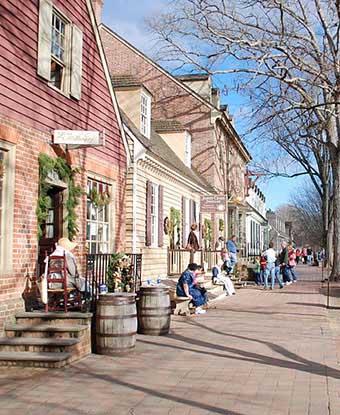 View along a street in Colonial Williamsburg