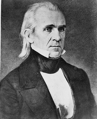 Black and white image of seated James Knox Polk