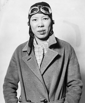 Chinese-American woman wearing aviator goggles.