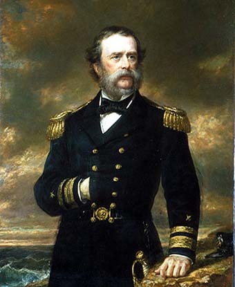 Portrait of Rear Admiral Samuel F. Du Pont, standing in front of crashing waves