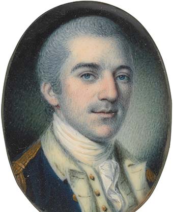 Watercolor portrait of John Laurens, showing head and shoulders