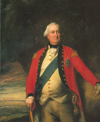 Color full length portrait of Charles Cornwallis, 1st Marquess Cornwallis in military uniform