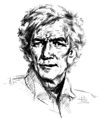 pencil portrait, shaggy hair, square jaw