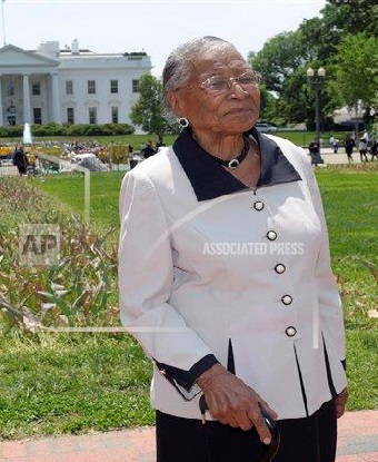 Woman standing in front of White House