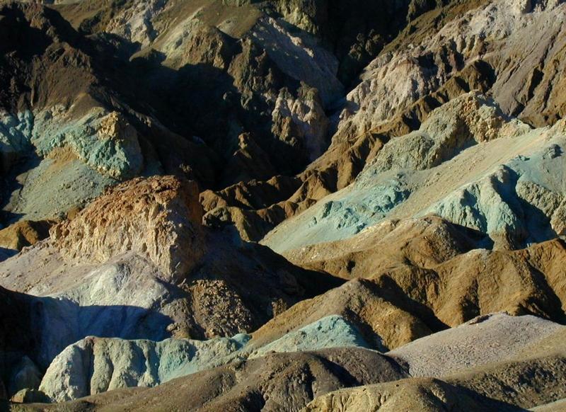 Multi-colored claystones from the ancient ashfalls of the Artist's Drive Formation.