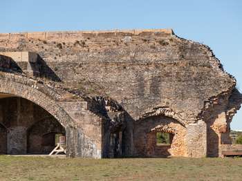 Bricks missing from the side of Fort Pickens where the explosion happened.