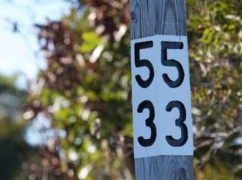 Close-up of the wooden pole marked with a