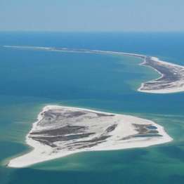 An aerial view shows West Petit Bois island in the gulf beside Petit Bois Island
