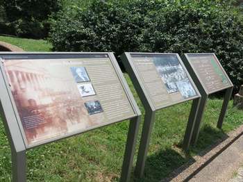 Three interpretive panels side-by-side at Meridian Hill Park