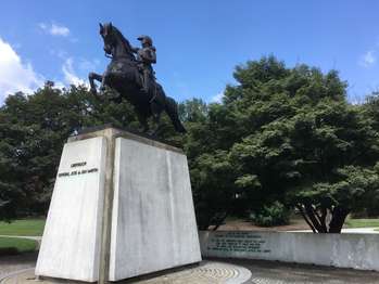 A statue of General Jose de San Martin riding a horse