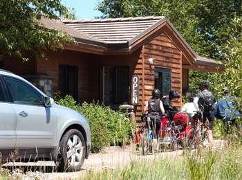 Granite Entrance gate with bicycle riders
