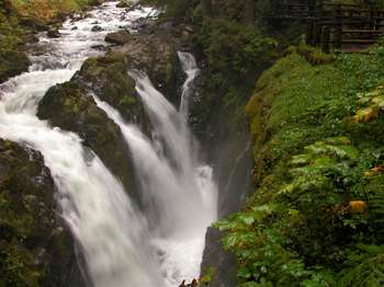 A large waterfall.