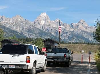 Moose entrance gate with the Grand Teton in the distance