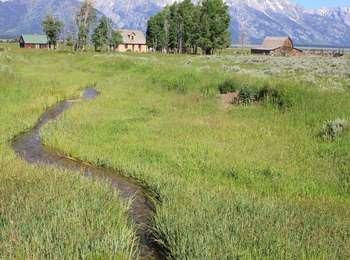Irrigation ditch flowing toward Bertha and John Mouton Homestead