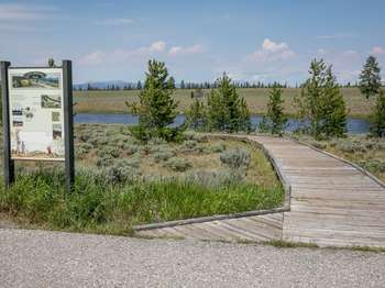 Sign at the start of the boardwalk trail introduces the trail