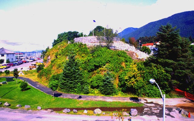 Baranof Castle Hill American Flag raising site with American Flag on top 