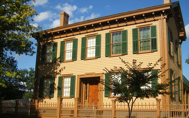 The 12 room, Greek Revival home of Abraham Lincoln was built in 1839 and expanded in 1844. The 12 room, Greek Revival home of Abraham Lincoln was built in 1839 and expanded in 1844.
