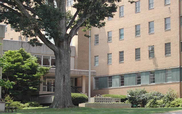 Exterior view of an institutional brick building.