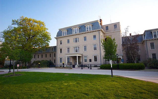 Exterior view of a yellow brick building.