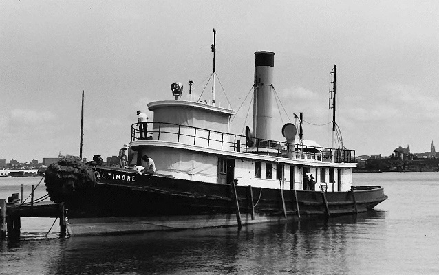 The Baltimore docked and in the process of being preserved.