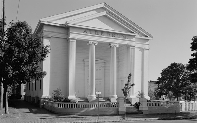 Exterior of a building with large columns in front